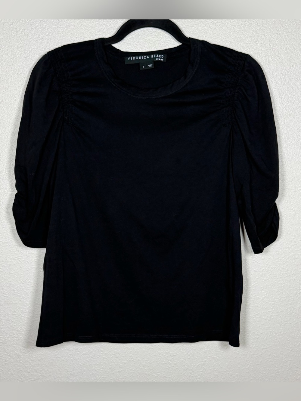 Veronica Beard Jeans Women’s Black Ruched Puff 3/4 Waldorf Top S Quiet Luxury